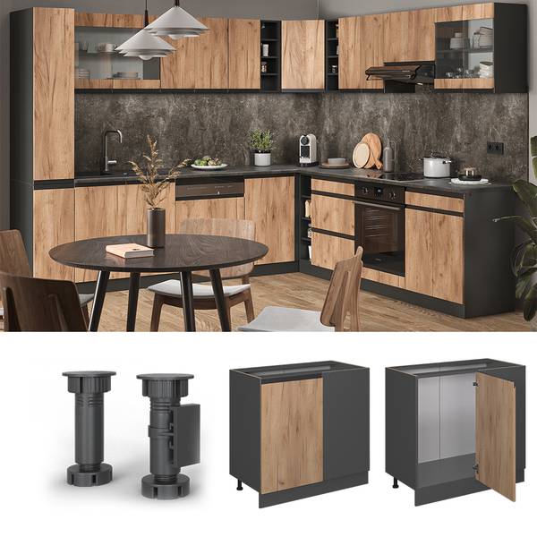 Eckunterschrank R-Line 45701 Anthrazit - Eiche Sand Dekor