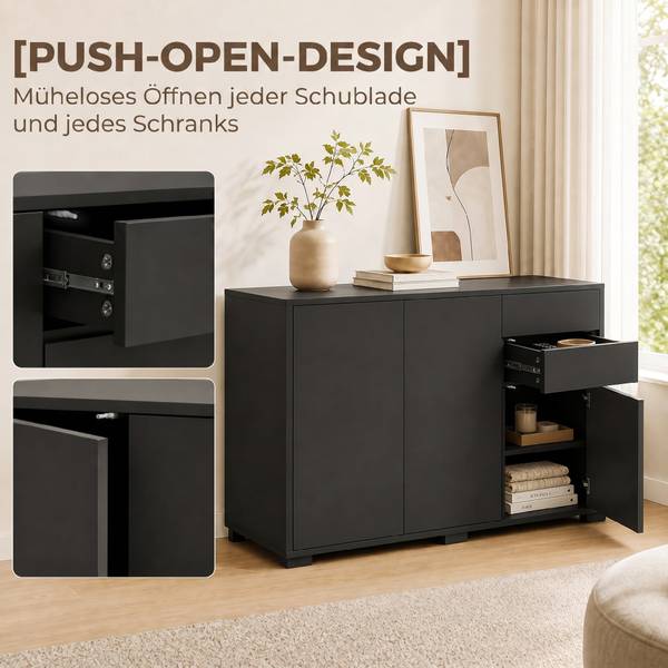 Standschrank 838-077V90BK Schwarz - Holzwerkstoff - 117 x 74 x 36 cm