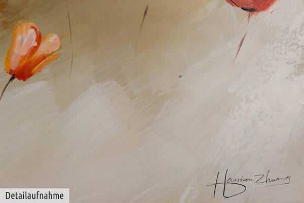 Acrylbild Handgemalt Mohnblumen Sin Rot - Baumwollstoff - 150 x 50 x 4 cm