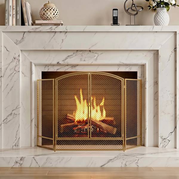 Kaminschutzgitter 820-506V00GD Gold - Metall - 10 x 75 x 122 cm