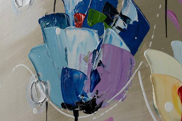 Acrylbild Handgemalt Blüten Zeh Baumwollstoff - 60 x 60 x 4 cm