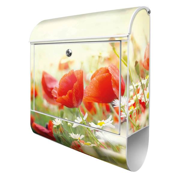 Briefkasten Stahl Kamille Und Mohn Weiß - Stahl - 38 x 46 x 13 cm