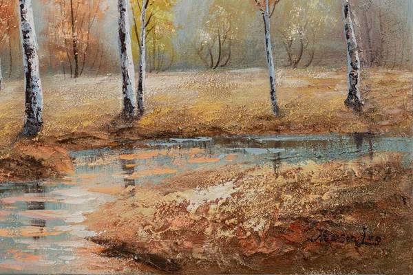 Acrylbild Handgemalt Wald & Bäume Xoc Blau - Orange - Baumwollstoff - 90 x 60 x 4 cm