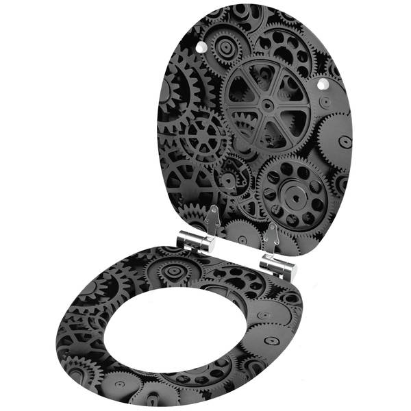 WC-Sitz mit Absenkautomatik Gears Grau - Holzwerkstoff - 38 x 6 x 47 cm