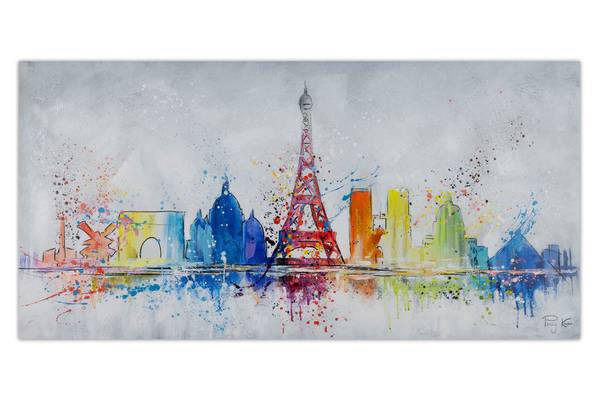 Acrylbild Handgemalt Paris Zeh Weiß - Baumwollstoff - 120 x 60 x 4 cm
