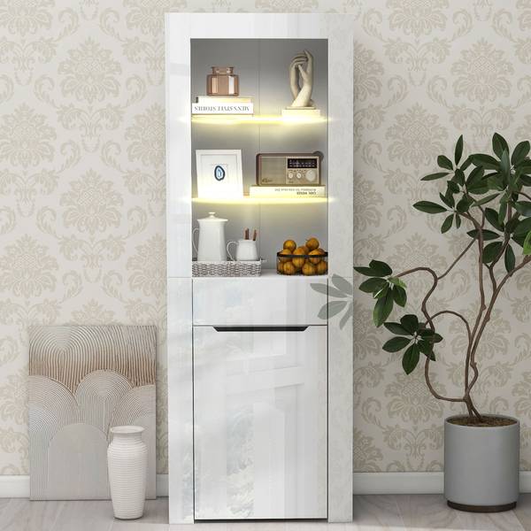 Highboard Neptunus Ⅱ Weiß - Stahl - Farbglas - 36 x 165 x 60 cm
