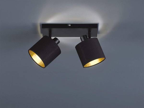 Deckenspot 2flammig Schirm Schwarz-Gold Schwarz - Gold - Metall - Textil - 28 x 19 x 18 cm