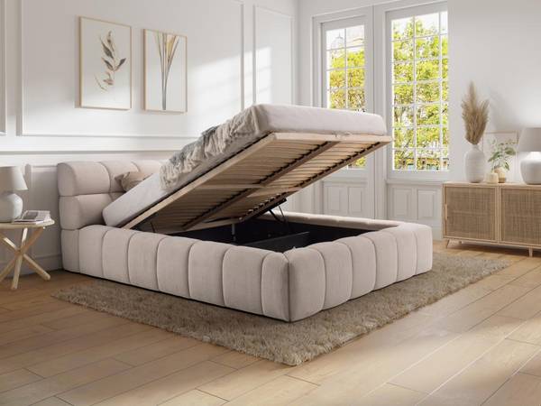 Bett mit Bettkasten FORVIK Beige - Tiefe: 244 cm