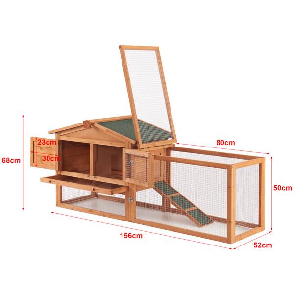 Kaninchenstall Oberursel Braun - Massivholz - 156 x 68 x 52 cm