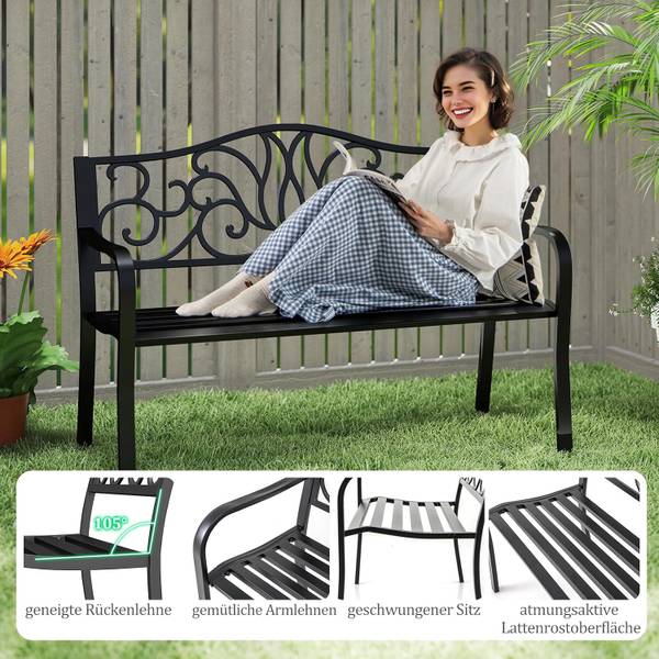 Gartenbank ZB34675NWDE Schwarz - Metall - 62 x 89 x 127 cm