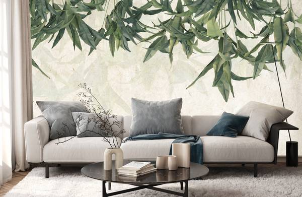 Papier Peint FEUILLES DE BANANE Béton 405 x 270 x 270 cm