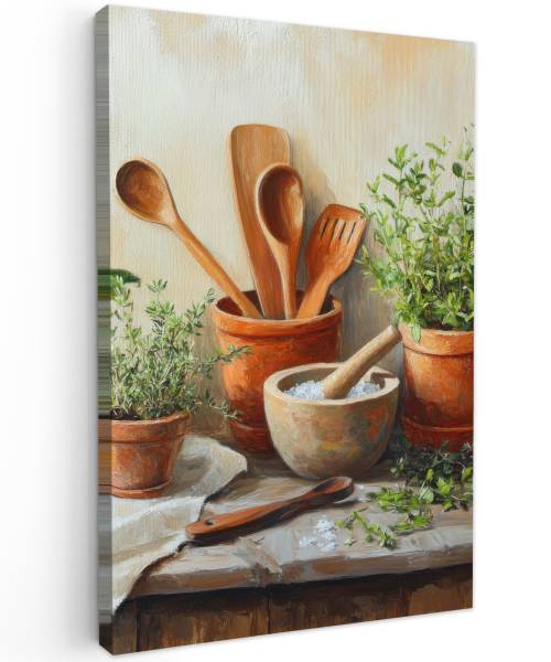 LEINWANDBILD Töpfe Orange - Baumwollstoff - 20 x 30 x 2 cm