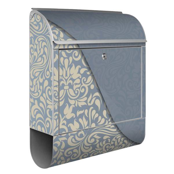Briefkasten Stahl Blaues Ornament Grau - Stahl - 38 x 46 x 13 cm