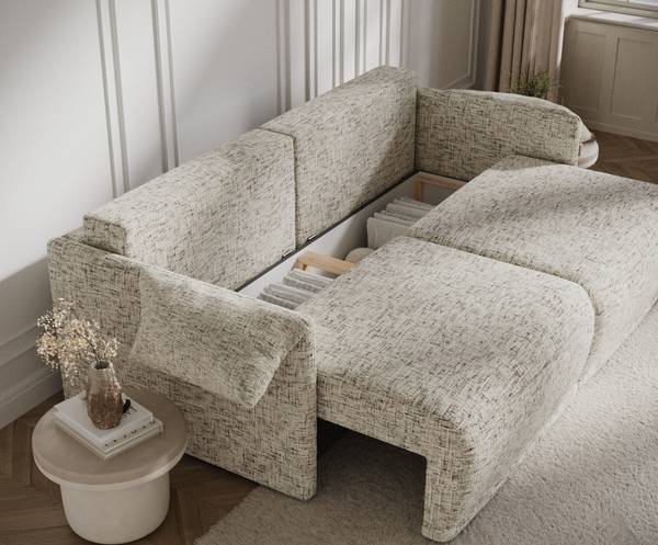 Schlafsofa mit Ecksofa Funktion Nappa Beige
