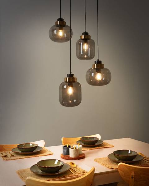 Hanglamp ZAYANDE goud - grijs - bamboe - 39 x 105 x 39 cm