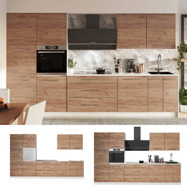 Küchenzeile Fame-Line 62963 Braun - Weiß - Stahl - 340 x 207 x 60 cm