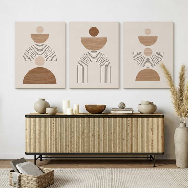 Leinwandbilder BOHO Abstraktion 3-er Set Beige - Braun - Weiß - Leinen - 90 x 40 x 40 cm