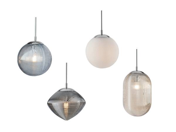 LED Pendelleuchte 4 flammig Kugelleuchte Blau - Grau - Silber - Weiß - Milchglas - Rauchglas - 26 x 250 x 26 cm