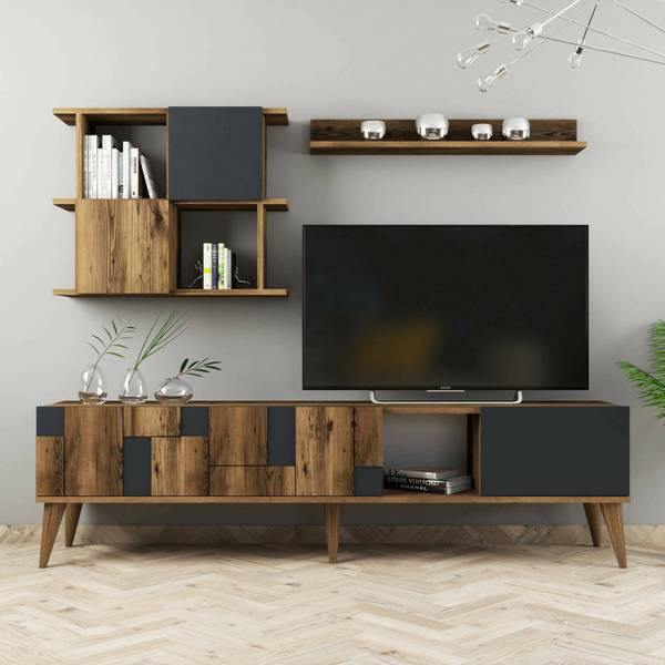 Meuble TV Dora Marron - Bois manufacturé - 180 x 49 x 34 cm