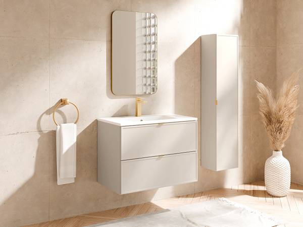 Badschrank ONDIL Beige - Holz teilmassiv - 35 x 140 x 27 cm