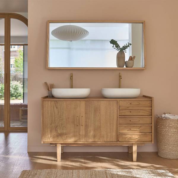 Spiegel FIFTIES Beige - Massivholz - 135 x 67 x 12 cm