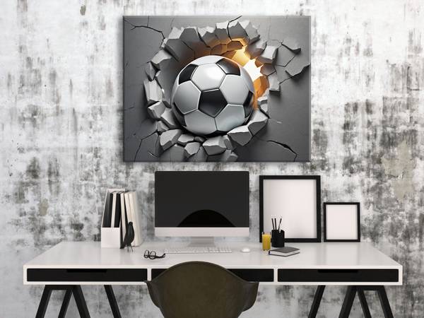 Wandbild fußball 3d 90 x 60 cm