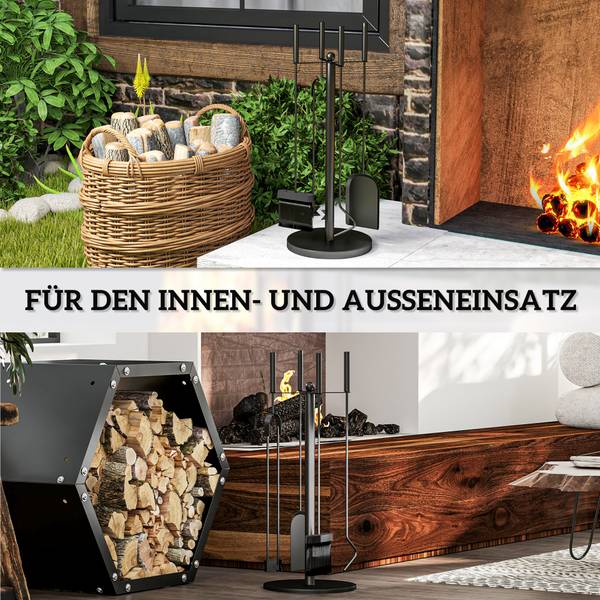 5-teiliges Kaminwerkzeug-Set In Schwarz — Robust, Standfest & Sofort Einsatzbereit