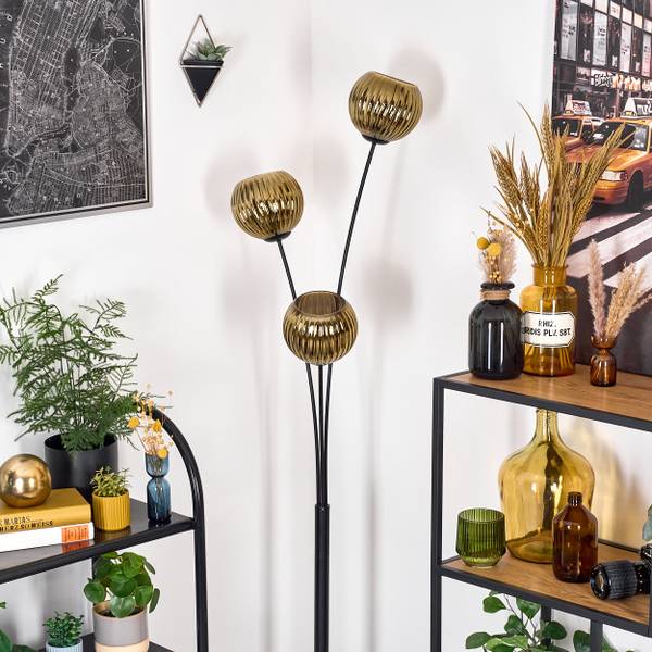 Stehlampe Cesaro Gold - Aluminium - Klarglas - 39 x 170 x 39 cm