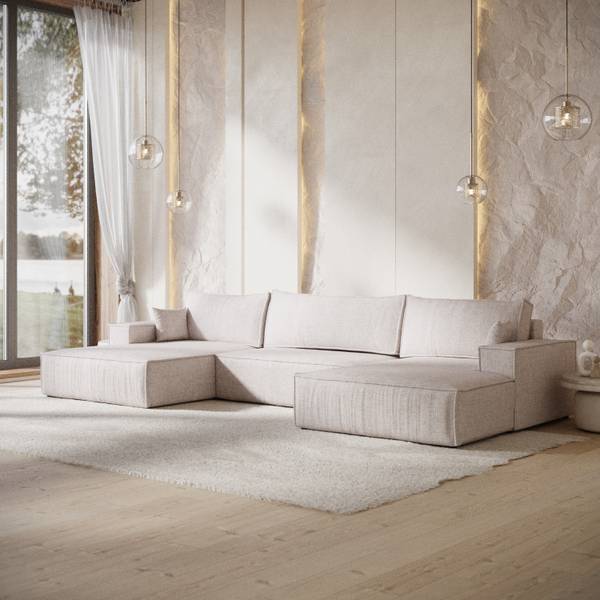 Wohnlandschaft NUBO mit Schlaffunktion Hellbeige