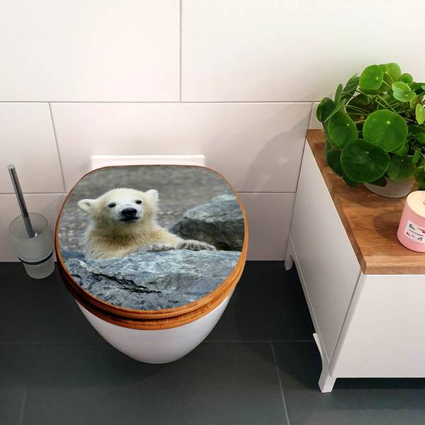 WC-Sitz mit Absenkautomatik Eisbär Baby Grau - Bambus - Holzwerkstoff - 38 x 5 x 49 cm