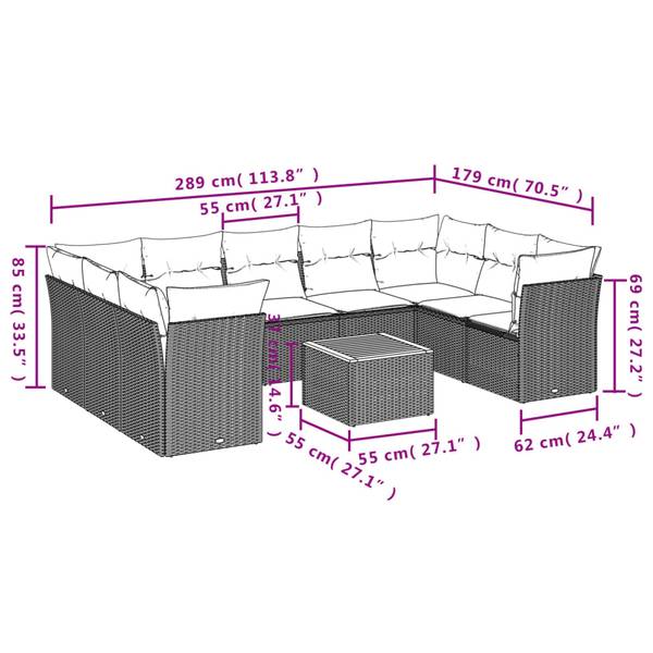 Loungeset 3035665-1 set van 10 donkergrijs - grijs