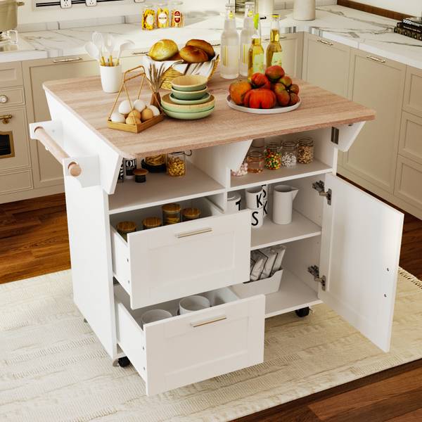 Kücheninsel ZCY70 Braun - Weiß - Holzwerkstoff - 80 x 90 x 80 cm