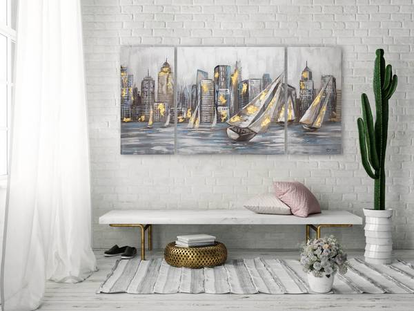 Peinture acrylique Skyline Miro Set Gris - Jaune - Coton - 140 x 70 x 4 cm