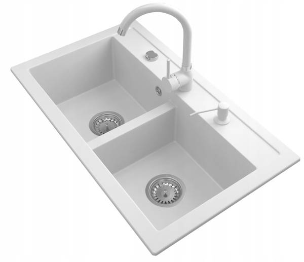 Spülbecken Duet mit BATTERIE und SIPHON Weiß - Keramik - 75 x 44 x 18 cm