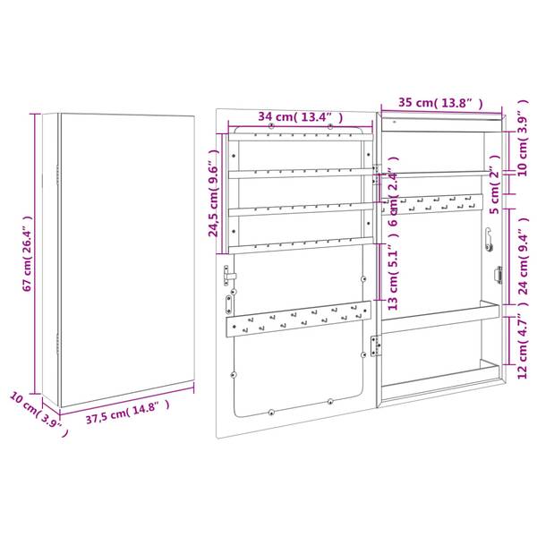 Schmuckschrank mit Spiegel 3028737 Weiß - Holzwerkstoff - 37 x 67 x 10 cm