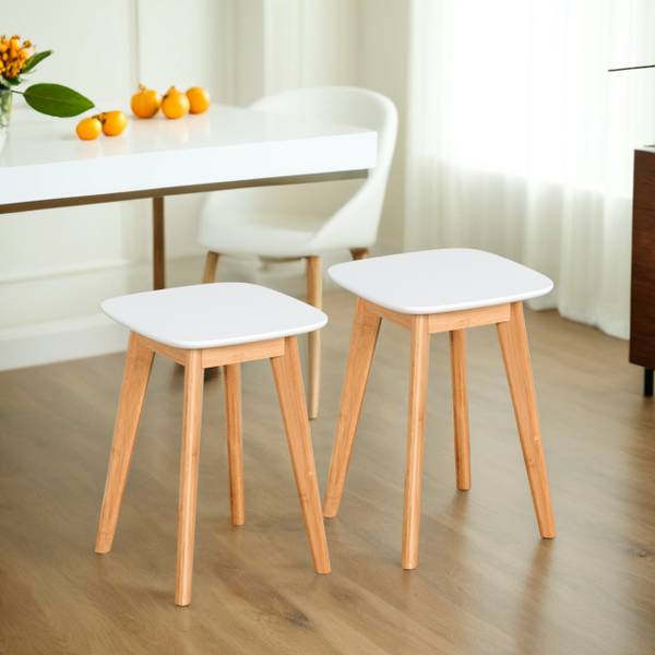 Esszimmerhocker im 2er Set Braun - Weiß - Bambus - Holzwerkstoff - 33 x 46 x 33 cm