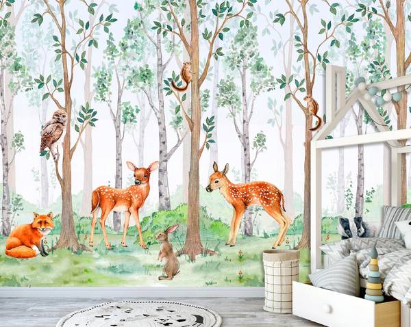 Vlies Fototapete Kinderzimmer Wald Tiere 400 x 280 cm