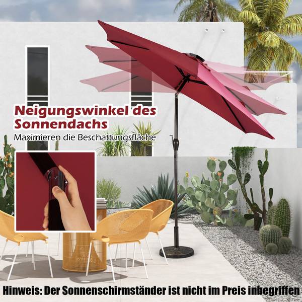Ø270cm LED Sonnenschirm Rot - Kunststoff - 270 x 235 x 270 cm
