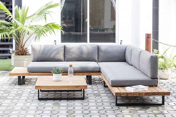 Gartenlounge Set ST. BARTH Grau - Flachgewebe - Polyester - Akazie - 255 x 67 x 73 cm