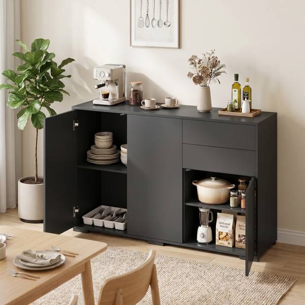 Standschrank 838-077V90BK Schwarz - Holzwerkstoff - 117 x 74 x 36 cm