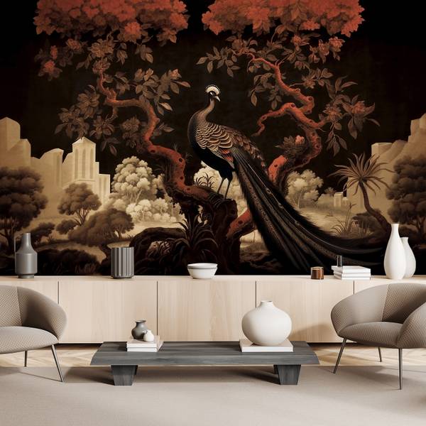 Fotobehang pauw dier boom 350 x 245 cm