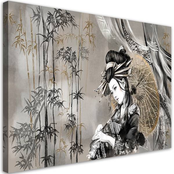 Wandbild geisha und bambus 120 x 80 cm