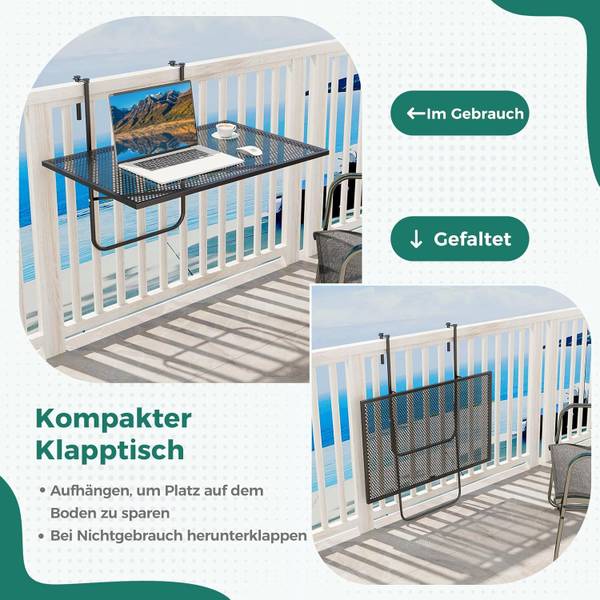 Klapptisch VH33855PWDE Schwarz - Metall - 51 x 51 x 61 cm