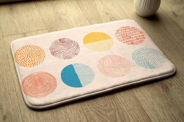 Badteppich Kreise Linien Beige - Textil - 90 x 60 x 90 cm