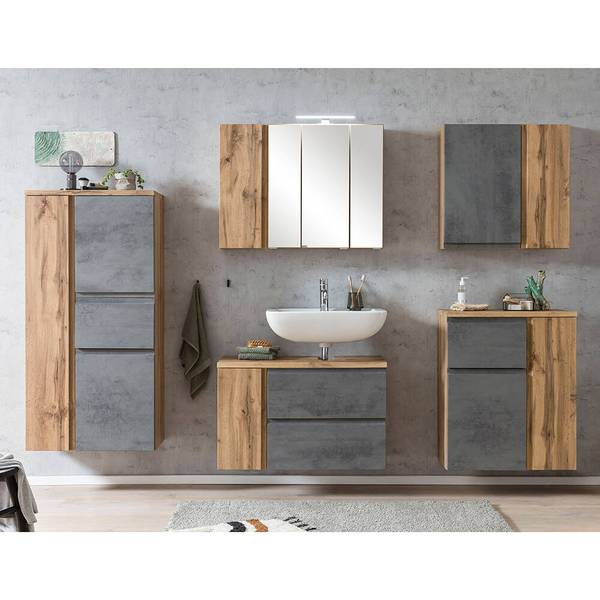 Badmöbel-Set VASTO-03-37 5er-Set Grau - Spiegelglas - 265 x 200 x 35 cm