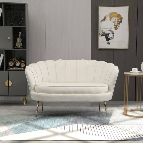 2 Sitzer Sofa 833-957WT Weiß - Samt - 77 x 77 x 130 cm