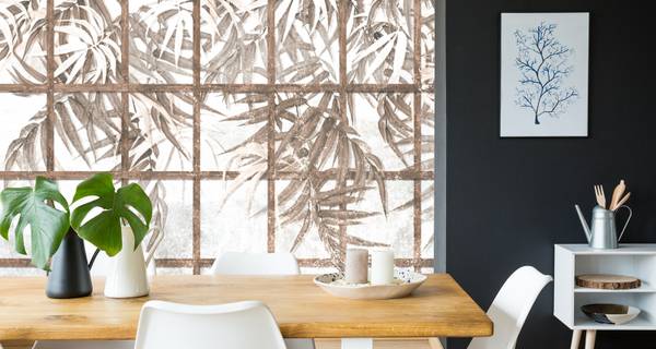 Papier Peint FEUILLES Plantes Béton Marron - 368 x 254 x 254 cm