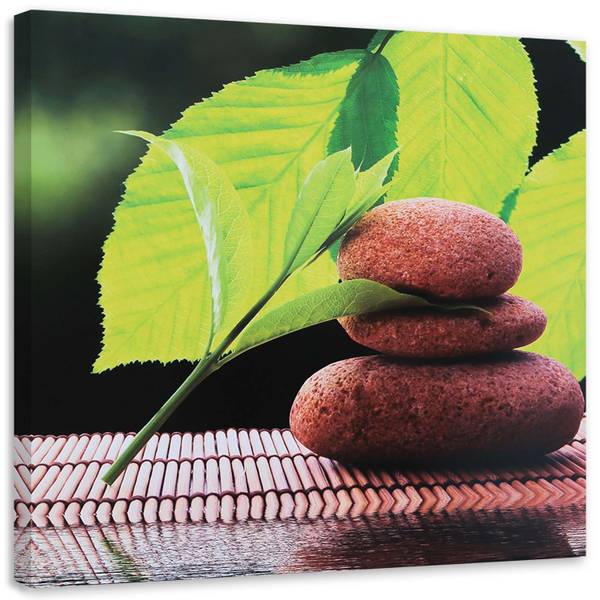 Wandbild walnussblätter und steine 40 x 40 cm