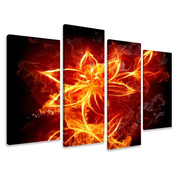 Leinwandbild 4-Tlg.  Feuer Blume Textil - 130 x 80 x 2 cm