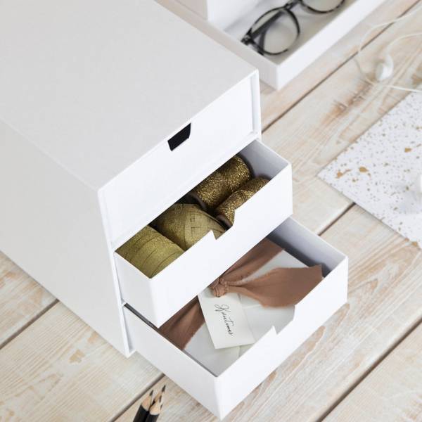 Schubladenbox 3 Fächer INGRID Weiß